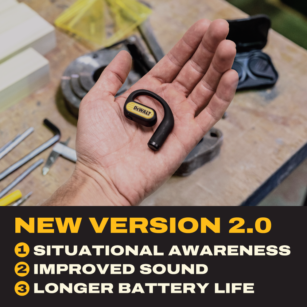 DEWALT Heavy Duty Open Ear Bluetooth Earbuds – 44Hr Runtime, Jobsite Safe Wireless