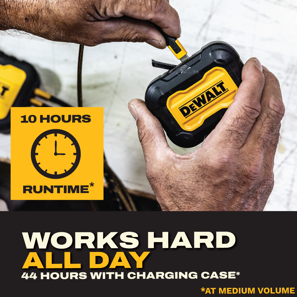 DEWALT Heavy Duty Open Ear Bluetooth Earbuds – 44Hr Runtime, Jobsite Safe Wireless