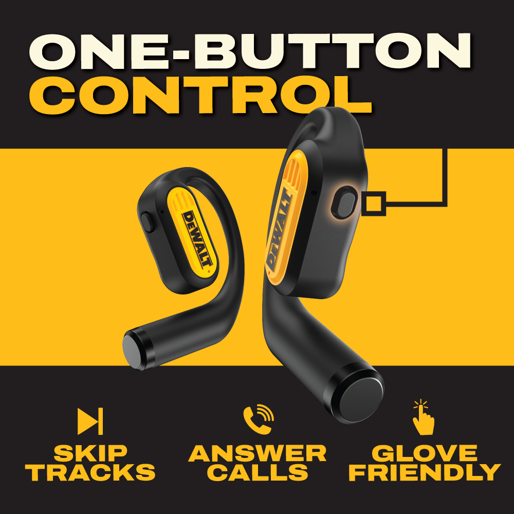 DEWALT Heavy Duty Open Ear Bluetooth Earbuds – 44Hr Runtime, Jobsite Safe Wireless