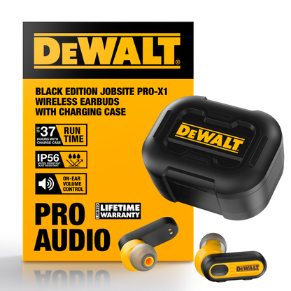 DEWALT Heavy Duty True Wireless Earbuds – Black Edition, 30+ Hr Battery, Jobsite Ready