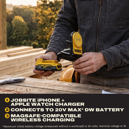 DEWALT 2-in-1 Magnetic Wireless Charger for Phone and Apple Watch, 20V MAX