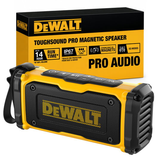 DEWALT Magnetic ToughSound Pro Bluetooth Speaker – 22W Jobsite Wireless Portable Speaker w/Built-in Magnets, IP67 Dust & Waterproof, 14H Runtime, Auracast Multi-Speaker Linking & EQ Modes