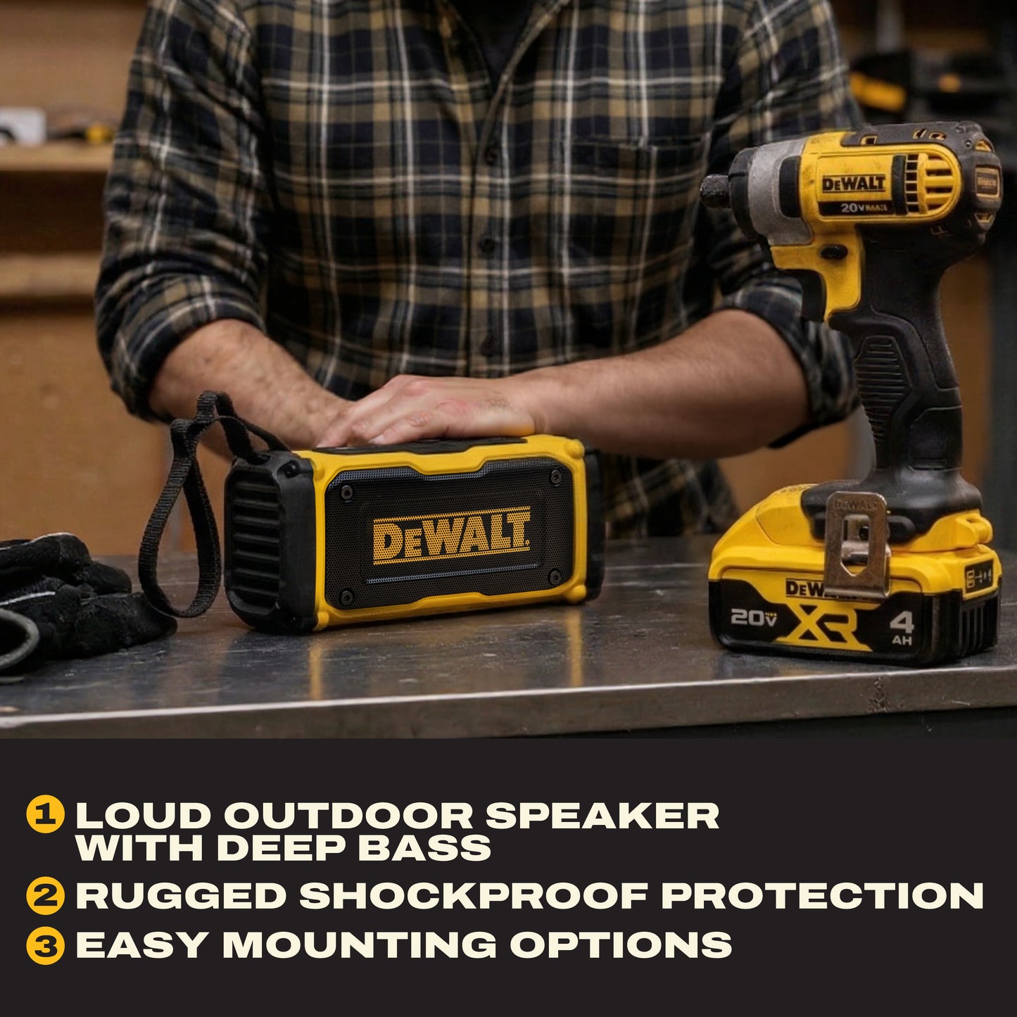 DEWALT Magnetic ToughSound Pro Bluetooth Speaker – 22W Jobsite Wireless Portable Speaker w/Built-in Magnets, IP67 Dust & Waterproof, 14H Runtime, Auracast Multi-Speaker Linking & EQ Modes