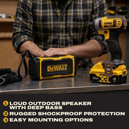 DEWALT Magnetic ToughSound Pro Bluetooth Speaker – 22W Jobsite Wireless Portable Speaker w/Built-in Magnets, IP67 Dust & Waterproof, 14H Runtime, Auracast Multi-Speaker Linking & EQ Modes