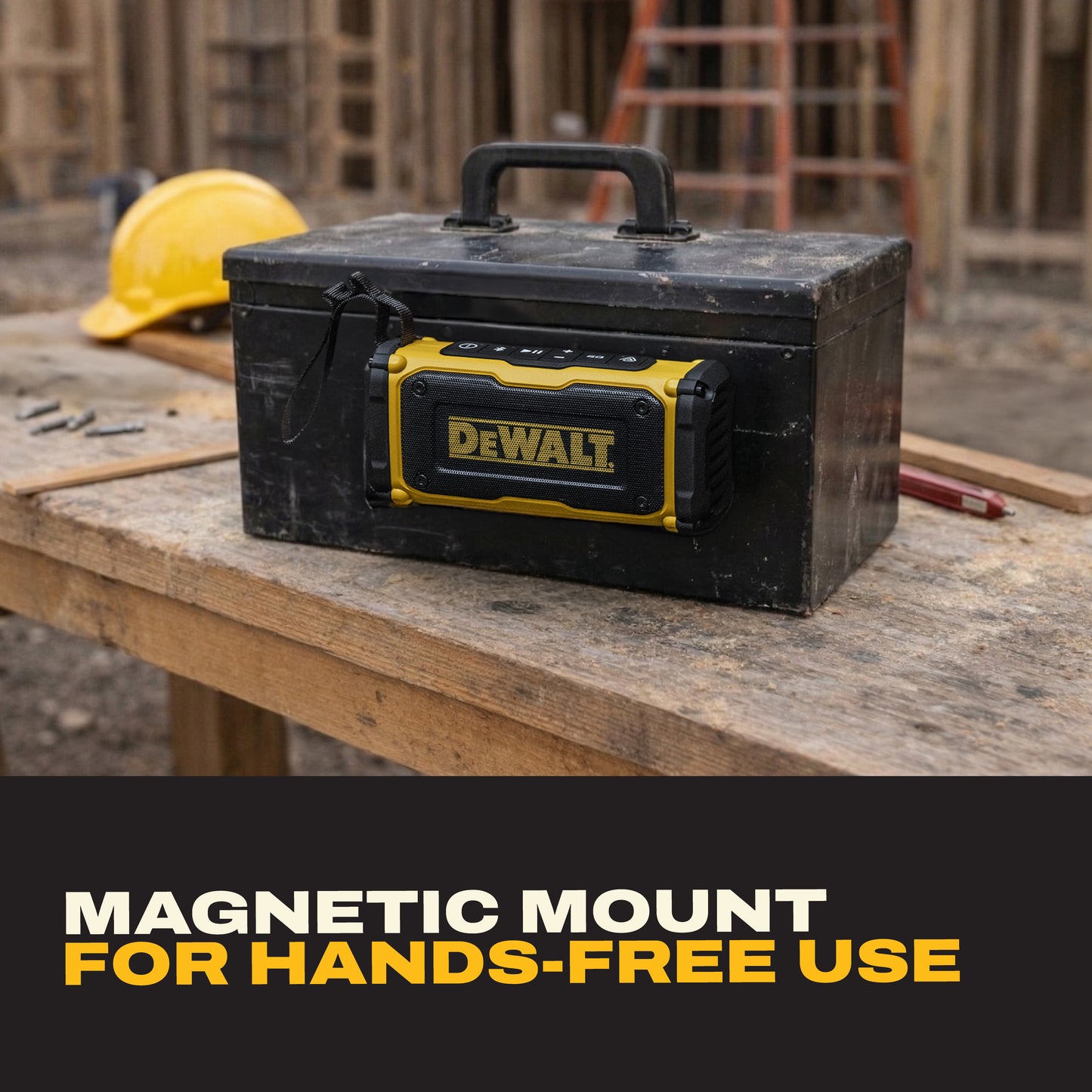 DEWALT Magnetic ToughSound Pro Bluetooth Speaker – 22W Jobsite Wireless Portable Speaker w/Built-in Magnets, IP67 Dust & Waterproof, 14H Runtime, Auracast Multi-Speaker Linking & EQ Modes