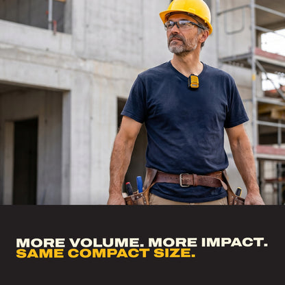 DEWALT Wearable Bluetooth Speaker Pro Max Jobsite Clip-On Mini Speaker w/LED Work Light, IP56 Water Resistant, 12H Runtime, Built-in Mic & Multi-Speaker Link