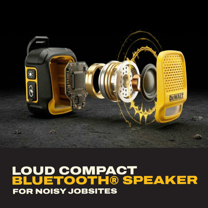 DEWALT Wearable Bluetooth Speaker Pro Max Jobsite Clip-On Mini Speaker w/LED Work Light, IP56 Water Resistant, 12H Runtime, Built-in Mic & Multi-Speaker Link