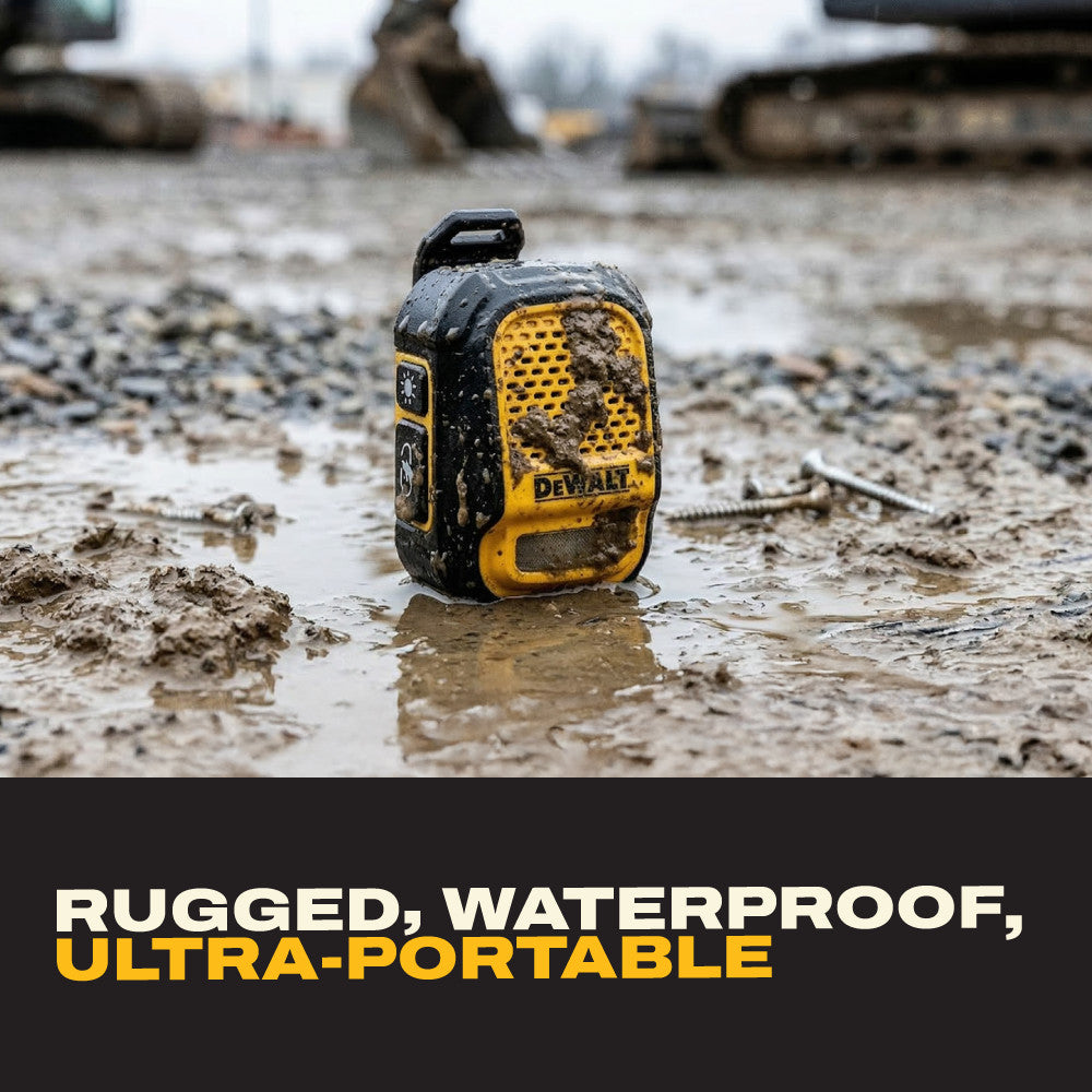 DEWALT Wearable Bluetooth Speaker Pro Max Jobsite Clip-On Mini Speaker w/LED Work Light, IP56 Water Resistant, 12H Runtime, Built-in Mic & Multi-Speaker Link