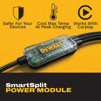 DEWALT 100W Smart USB-C to USB-C Splitter – Data Transfer & Fast Charging, 1-to-3 Output, Kevlar Reinforced, 6ft Heavy-Duty for Laptop, MacBook, iPad, Android, Samsung, iPhone, Works w/Carplay