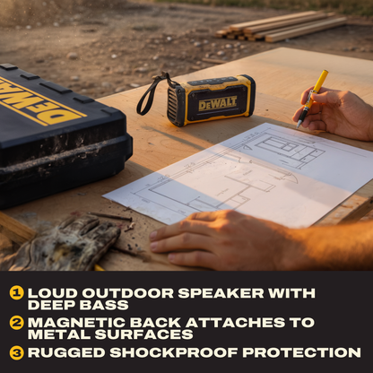 DEWALT Magnetic ToughSound Pro Bluetooth Speaker – 22W Jobsite Wireless Portable Speaker w/Built-in Magnets, IP67 Dust & Waterproof, 14H Runtime, Auracast Multi-Speaker Linking & EQ Modes