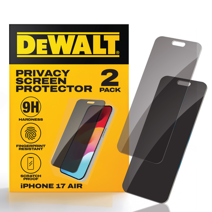 DEWALT Privacy Screen Protectors for iPhone 17 Air/Pro/Pro Max (2-Pack) – Anti-Spy 9H Glass