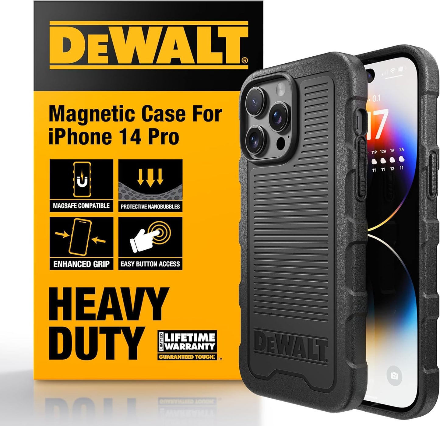 DEWALT Heavy-Duty iPhone MagSafe Case – Shockproof, Drop-Resistant, Matte Black