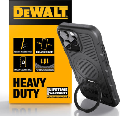 DEWALT 360° Magnetic Ring Case for iPhone 16 – Heavy-Duty, Kickstand & Grip