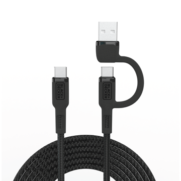 2-IN-1 COMBO CABLE, C TO C W/USB-A, 3FT, BLACK