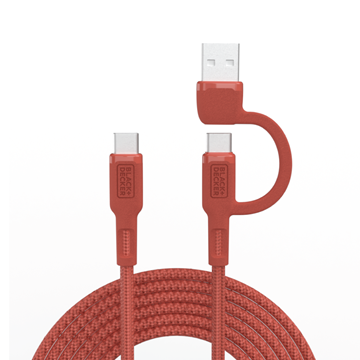 2-IN-1 COMBO CABLE, C TO C W/USB-A, 3FT, CORAL ROSE