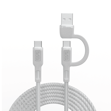 2-IN-1 COMBO CABLE, C TO C W/USB-A, 3FT, WHITE